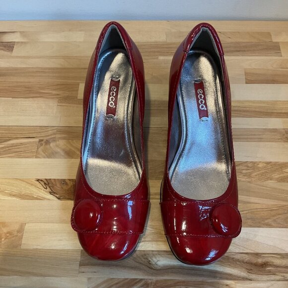 Ecco Red Patent Leather Womens Heels Size 37 office career woman feminine - Picture 5 of 15